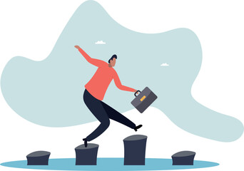 Fototapeta premium Stepping stones to success, progress or milestone pathway to achieve target, small step to overcome difficulty,human life and situation.