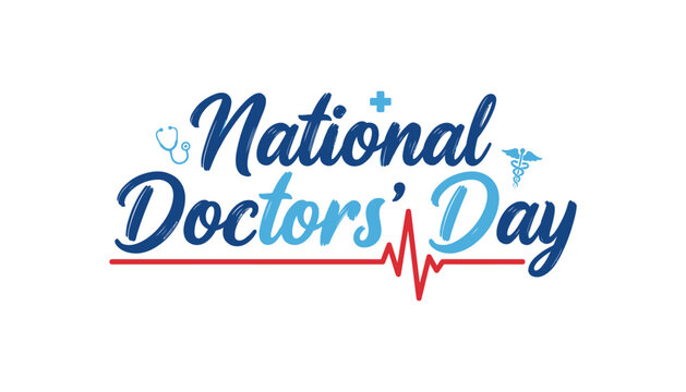 National Doctors' Day celebration with medical symbols and heartbeat line