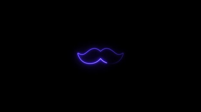 Glowing Purple Neon Mustache Outline on Black Background