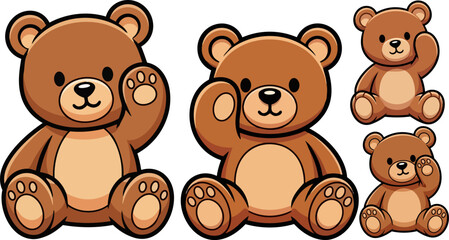 Fototapeta premium Set of 4 brown teddy bear icons vector