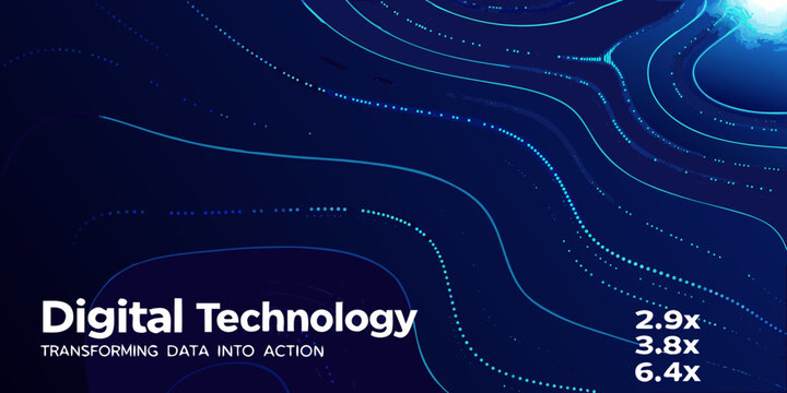 Abstract digital technology background with flowing lines and data points