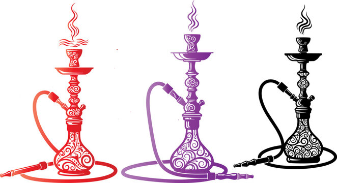 Set of 3 hookah illustrations vector