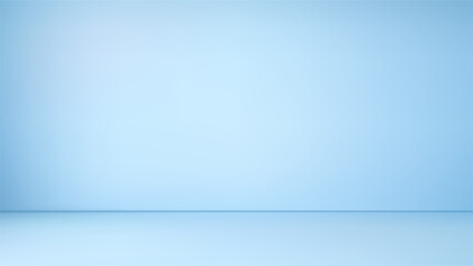 Light blue wall and floor in room. Minimalist empty studio interior background. Clean space for product display or graphic design presentation. Smooth gradient surface texture backdrop. © marruu