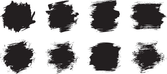 Fototapeta premium Collection of seven black brush stroke smudge elements on white background