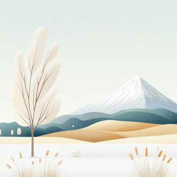 Peaceful seasonal landscape background with negative space for marketing and ads
