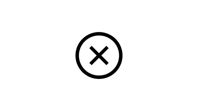 black cross animation icon for close button and rejection concept