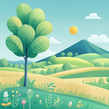 Peaceful seasonal landscape background with negative space for marketing and ads