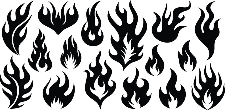 Black flames on a transparent background with a black flame collection