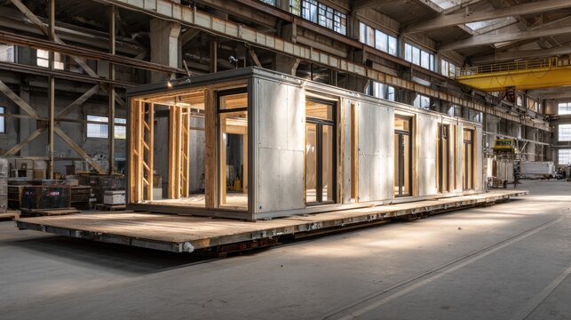Prefabricated house under construction in factory