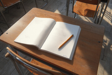 教室の机に置かれたノート