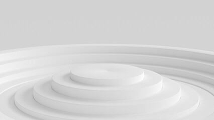Obraz premium White circular podium background for product presentation. Modern white stage background with tiered rings. 3d rendering pedestal for showcase.