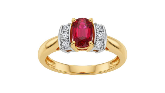 Elegant ruby and diamond ring isolated on transparent background