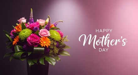 Fototapeta premium Happy mother's day greeting with beautiful colorful flowers bouquet