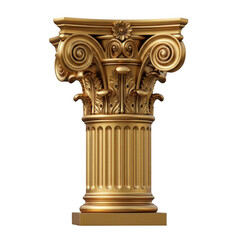 Fototapeta premium Elegant golden Corinthian column capital with intricate scrolls and acanthus leaves isolated on transparent background