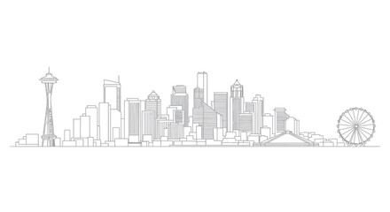 Obraz premium Seattle Skyline Outline Drawing - Famous Landmarks and Modern Architecture