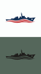 American Navy Destroyer Warship Star Stripes Vector Icon White Background