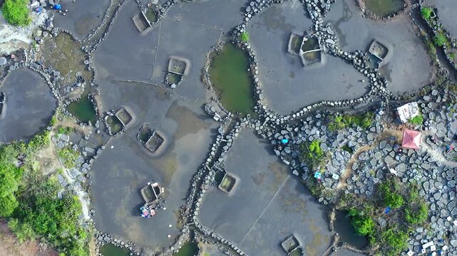 Danzhou Salt Flats Aerial View with Evaporation Ponds and Mineral Deposits