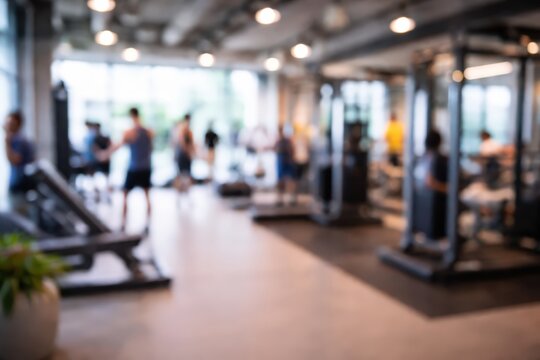 Blurry Abstract View of Modern Gym Interior with People