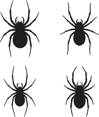 Four black spiders silhouette illustration