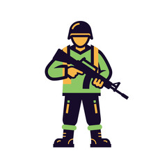 Naklejka premium Soldier Icon with Rifle, Military Character, Flat Design