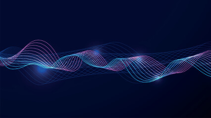 Abstract blue wave background with glowing light lines and futuristic digital design.