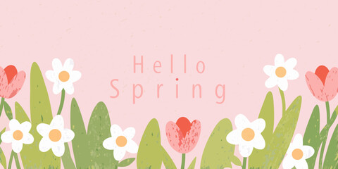 A cheerful spring floral illustration with the greeting hello spring © Lalin