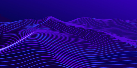 Abstract landscape of undulating lines in shades of purple and blue