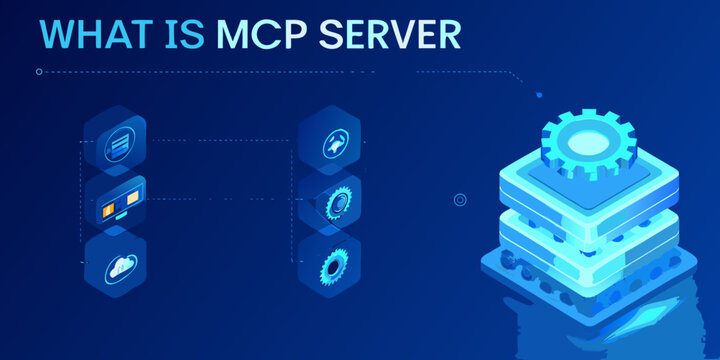 Visual explanation of an mcp server with stacked layers and icons