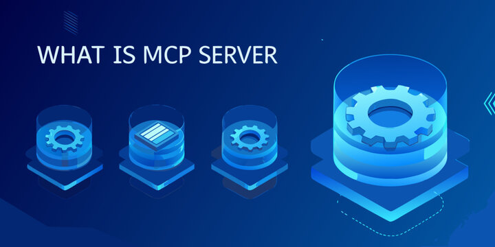 Abstract illustration of mcp server technology with interconnected glowing cylinders
