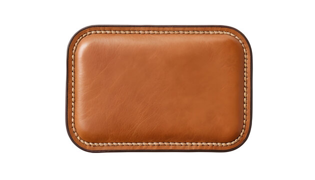 Blank Brown Leather Patch Logo Mockup with Stitched Border Isolated on Transparent Background. Generative Ai