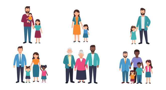 Diverse Family Structures Icon Set: Parents, Children, Grandparents, Modern Households
