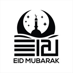 Obraz premium Eid Mubarak vector silhouette outline logo design concept illustration idea