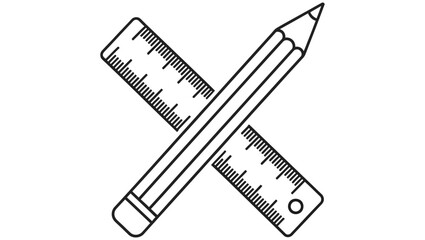 Simple black and white drawing of a pencil and ruler crossed over each other symbolizing creativity and precision in art and design work together perfectly.