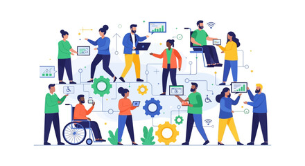 Fototapeta premium Diverse and Inclusive Business Team Collaborating with Technology, Data Analytics, and Connectivity in a Modern Workplace Setting