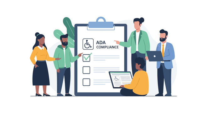 Diverse Team Collaborates on ADA Compliance and Digital Accessibility Checklist, Ensuring Inclusive Design and Web Standards