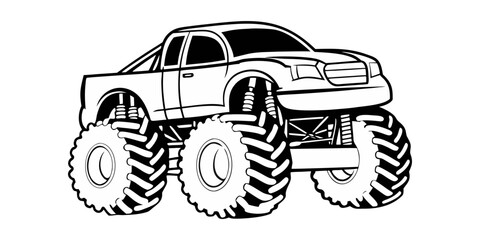 A large monster truck with oversized tires and a lifted suspension © freelancemoment