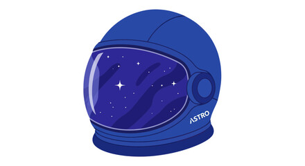 Blue astronaut helmet reflecting starry cosmos and nebula, isolated on white © wati