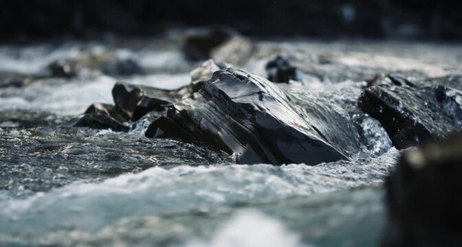 Carpathian Mountain Stream Flowing Over Dark Rocks