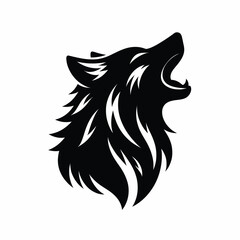 Obraz premium A black vector icon of a wolf's head howling, set against a clean white background, with a minimalist design style.