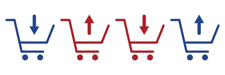 Retail shopping cart icons with directional arrows, e-commerce transaction symbols © MillionGraphics