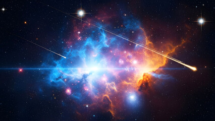 Vibrant nebula in deep space with bright stars and glowing cosmic gas clouds © Indah