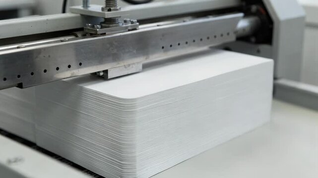 Medium shot capturing the diecutting process of a sleek desk calendar page forming rounded edges and easytoturn sheets for office organization.