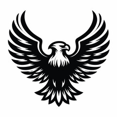 Fototapeta premium A black and white vector illustration of an eagle with outstretched wings, icon set design on a clean white background.