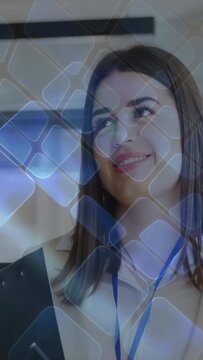 Vertical video: Offscreen cueing admin holding clipboard, smiling, replying with diamond HUD moving