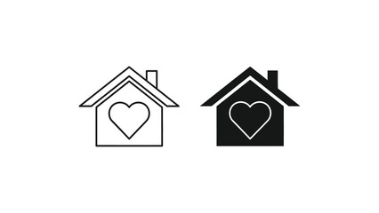 Fototapeta premium House with Heart Icon in Simple Line Art Style with Black and White Color Scheme on White Background for Real Estate Logo