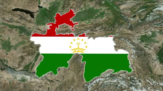 Tajikistan Map With Flag Colors Overlay Animation