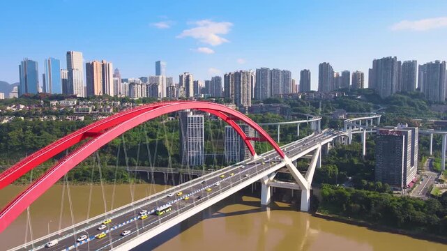 Caiyuanba Bridge Chongqing - Red Arch Over Yangtze River
