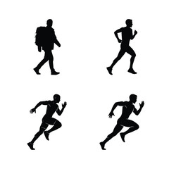 Fototapeta premium Silhouettes of man running and walking in various dynamic poses
