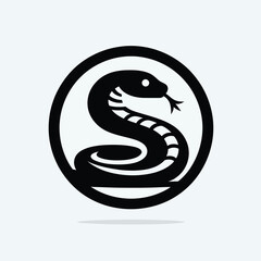 Fototapeta premium Black and white vector icon set featuring a snake coiled in a circular design on a clean white background.