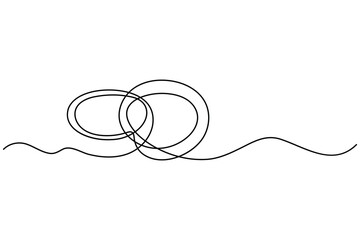Obraz premium Continuous one line drawing of wedding rings and engagement ring minimalist illustration 